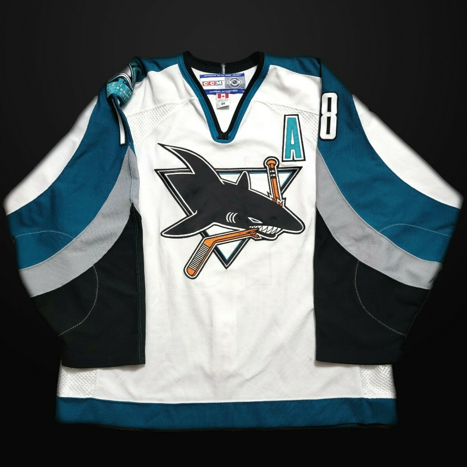 SJ SHARKS AUTOGRAPHED 10th ANNIVERSARY JERSEY ON ICE GAME JERSEY RARE!